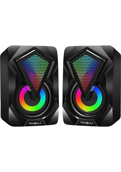 Hoparlörü LED Işıklı Rgb Laptop Pc Uyumlu 1+1 Speaker