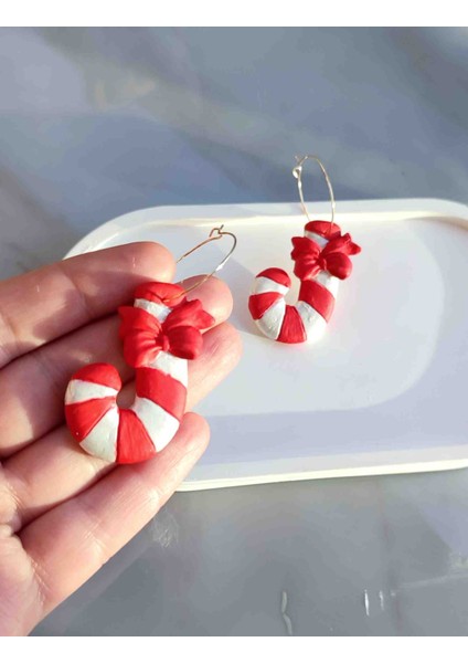 Candy Cane Yılbaşı Özel Tasarım Baston Küpe - Şık ve Özgün, Yılbaşı, Hediye, Yeniyıl