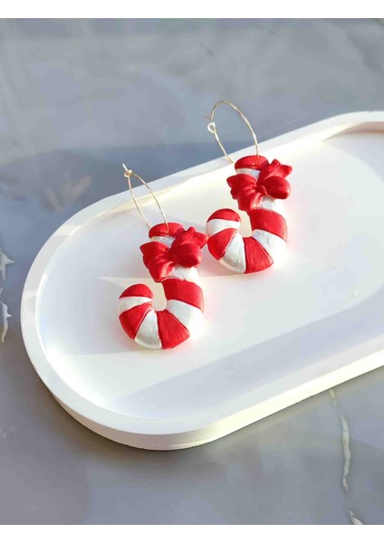 Candy Cane Yılbaşı Özel Tasarım Baston Küpe - Şık ve Özgün, Yılbaşı, Hediye, Yeniyıl fiyatları