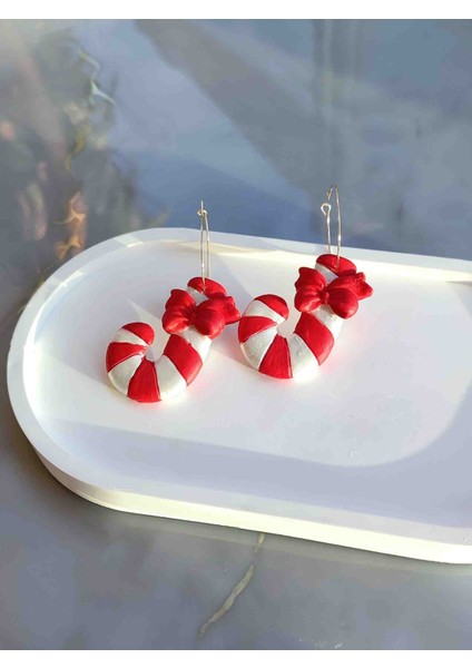 Candy Cane Yılbaşı Özel Tasarım Baston Küpe - Şık ve Özgün, Yılbaşı, Hediye, Yeniyıl modelleri