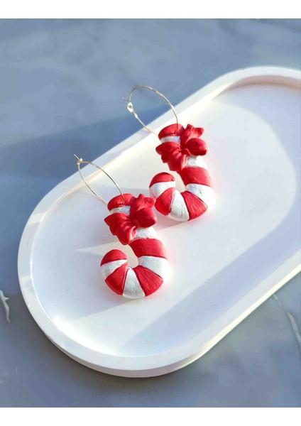 Candy Cane Yılbaşı Özel Tasarım Baston Küpe - Şık ve Özgün, Yılbaşı, Hediye, Yeniyıl fırsatları