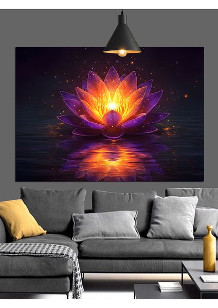 Parlayan Lotus Çiçeği Mandala Dekoratif Kanvas - Mdf Ahşap Tablo fiyatları