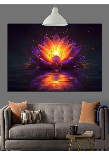 Parlayan Lotus Çiçeği Mandala Dekoratif Kanvas - Mdf Ahşap Tablo modelleri