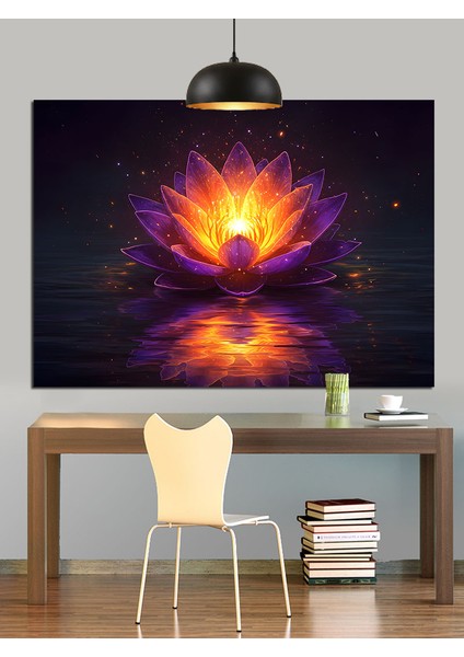 Parlayan Lotus Çiçeği Mandala Dekoratif Kanvas - Mdf Ahşap Tablo fırsatları