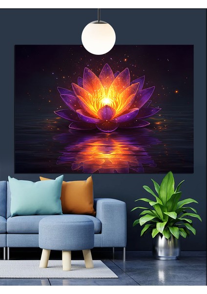 Parlayan Lotus Çiçeği Mandala Dekoratif Kanvas - Mdf Ahşap Tablo indirimleri