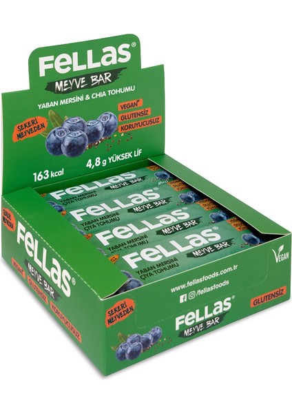 Fellas Meyve Bar, Chialı ve Yaban Mersinli, 40GR x 12 Adet