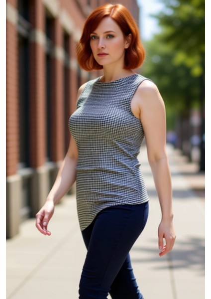 Kadınlar Için Kareli Desenli Asimetrik Hem Kolsuz Örme Üst Giyim Kaliteli Şık Rahat Modern fırsatları