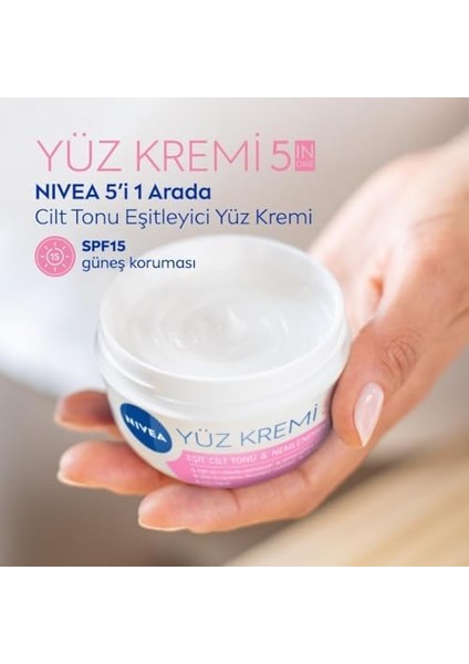 Nıvea Cilt Tonu Eşitleyici Yüz Kremi 100 Ml, Eşit Cilt Tonu, 24 Saat Nemlendirici Yüz Kremi, SPF15 ile Güneş Koruyucu, Hızlı Emilir, Cilt Leke Oluşumunu Önlemeye Yardımcı, Hassas Ciltler Için