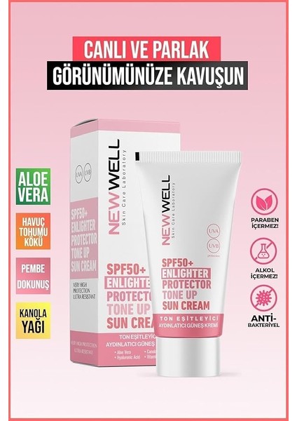 Well Ton Eşitleyici Yüksek Koruma Etkili SPF50+ Aydınlatıcı Pembe Yüz Güneş Kremi 50 ml fiyatları