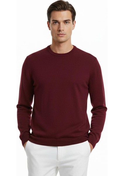 Bordo Bisiklet Yaka Triko Kazak