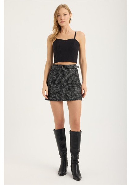 Mini Payetli Balıksırtı Etek