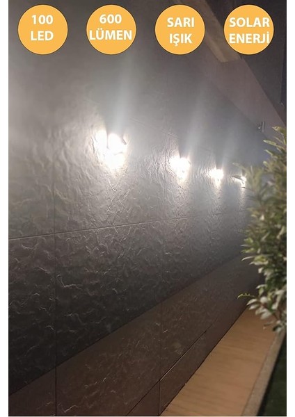 100 Ledli Sarı Işık Güneş Enerjili Hareket Sensörlü Solar Bahçe Lambası Şarj Olabilen fırsatları