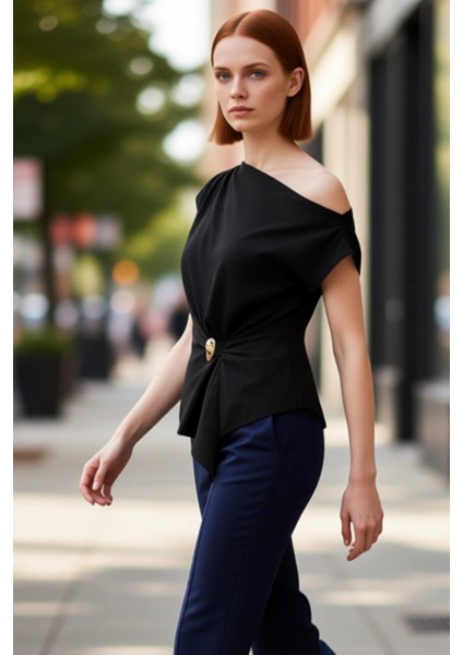 Asimetrik Kesim Dokuma Üst Zarif Detaylar ve Modern Silüet Kaliteli Şık Rahat Modern Zarif