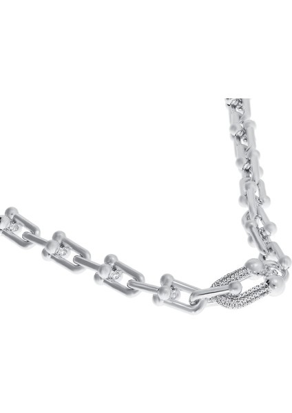 Bayan Taşlı Çelik Halka Detay Kolye