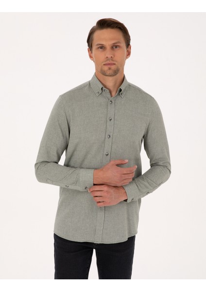 Erkek Yeşil Slim Fit Uzun Kollu Gömlek 50316768-VR054
