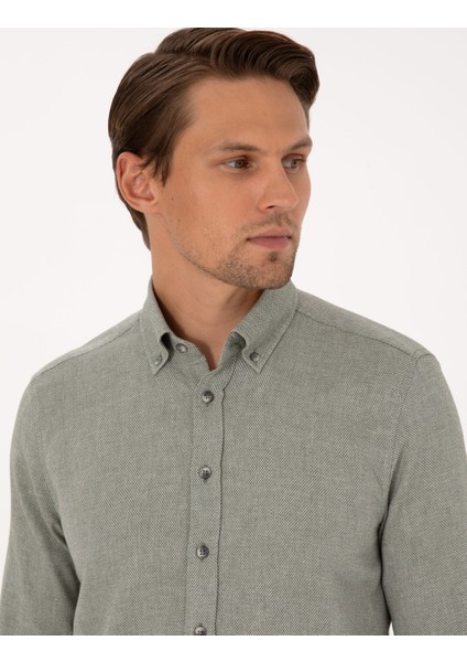 Erkek Yeşil Slim Fit Uzun Kollu Gömlek 50316768-VR054 fiyatları