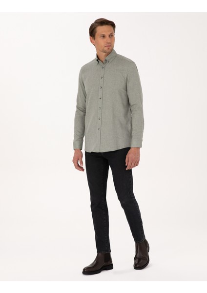 Erkek Yeşil Slim Fit Uzun Kollu Gömlek 50316768-VR054 fırsatları