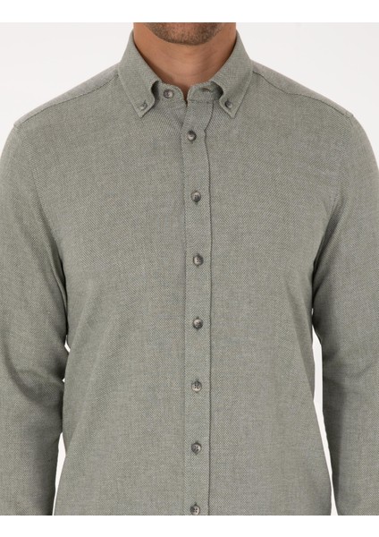 Erkek Yeşil Slim Fit Uzun Kollu Gömlek 50316768-VR054