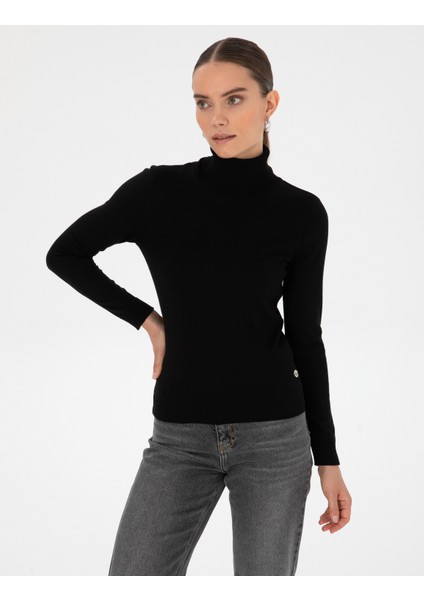 Kadın Siyah Slim Fit Balıkçı Yaka Basic Kazak 50315747-VR046 modelleri