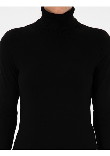 Kadın Siyah Slim Fit Balıkçı Yaka Basic Kazak 50315747-VR046