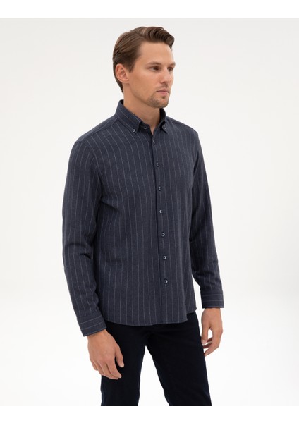 Erkek Lacivert Çizgili Regular Fit Uzun Kollu Gömlek 50312366-VR033 modelleri