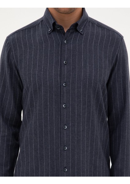 Erkek Lacivert Çizgili Regular Fit Uzun Kollu Gömlek 50312366-VR033