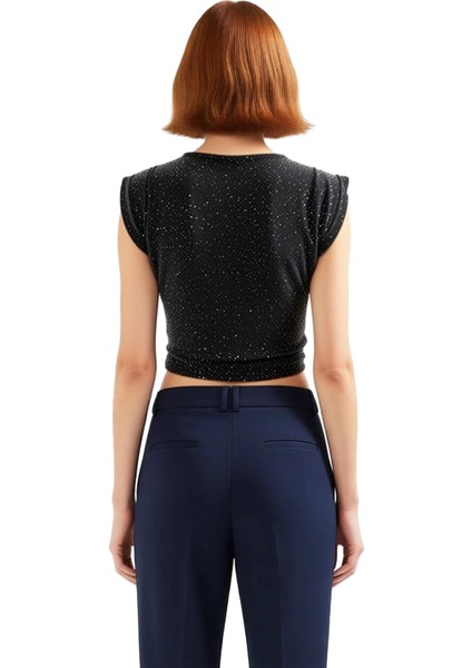 Kadın Vatkali Kayik Yaka Kolsuz Metalize Iplikli Orme Bluz Kaliteli Şık Rahat Modern Zarif fırsatları