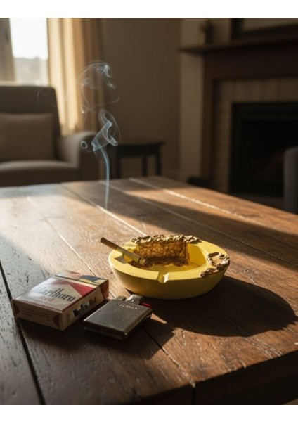 El Yapımı Rölyef Altın Detaylı Sarı Dekoratif Obje / Küllük - Beton/seramik Masaüstü Aksesuarı fiyatları