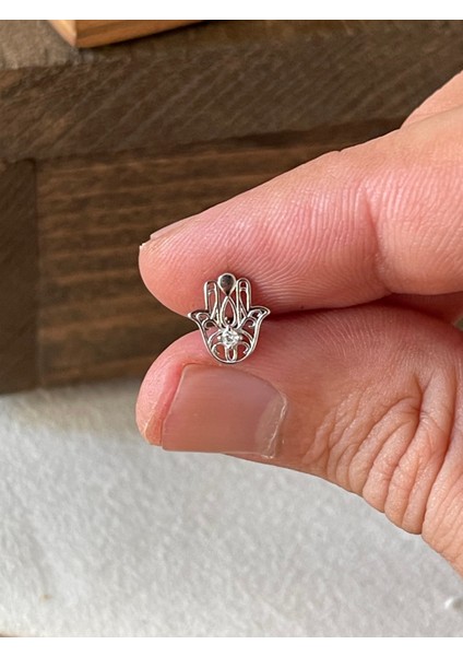 925 Ayar Gümüş Fatma Ana Eli Kıkırdak Helix Tragus Piercingi Gümüş Piercing