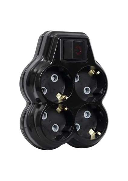 4lü Anahtarlı, Dörtlü Topraklı Priz Çocuk Korumalı Çoklayıcı Fiş, Siyah Renk, 16A 250 Volt, Max 3600 Watt fiyatları
