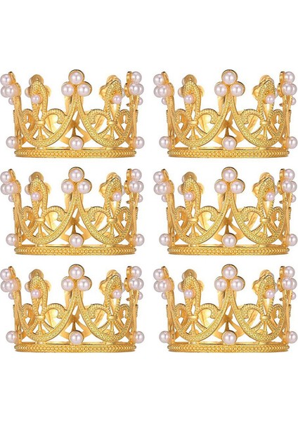 6 Adet Altın Mini Taç Pasta Üstü Süsü Küçük Kristal Inci Kek Üstleri Taç Küçük Kek Üstleri Düğün Doğum Günü Için Taç (Yurt Dışından)