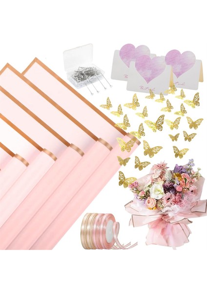 4 Rulo Çiçek Kurdeleli 40 Yaprak Çiçek Sarma Kağıdı, 20 Kart, 36 Adet 3D Altın Kelebekler, Pembe (Yurt Dışından) fiyatları