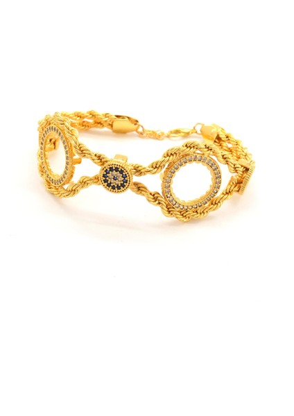 İki Çeyrekli Çerçeve Bileklik Çelik Altın Kaplama BLK-1066