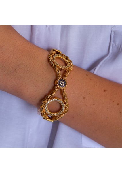 İki Çeyrekli Çerçeve Bileklik Çelik Altın Kaplama BLK-1066