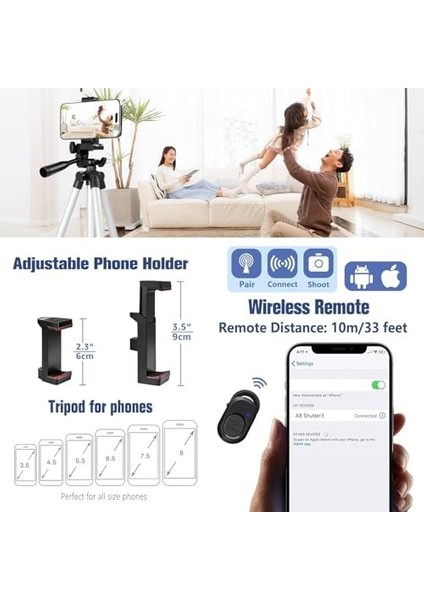 Profesyonel Telefon, 33-110 cm Ayarlanabilir Yükseklik, 360° Dönebilen Başlık, Cep Telefonu/kamera/web Kamerası/ Için, Ios/ /akıllı Telefon Için Kumandalı fiyatları