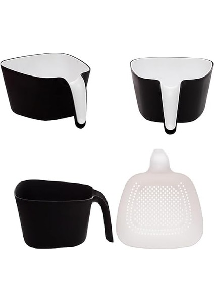 G-577 2 Parça Plastik Süzgeç Çok Amaçlı Makarna Meyve Sebze Pirinç Yıkama Süzgeci Siyah Beyaz modelleri