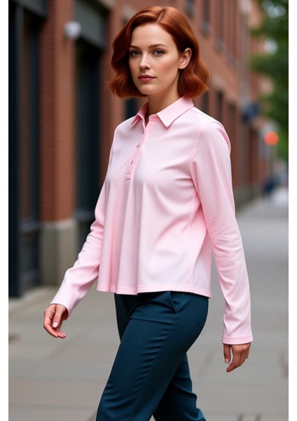 Kadın Uzun Kollu Örme Polo Yaka Düğmeli Giyim Kaliteli Şık Rahat Modern Zarif Günlük fırsatları