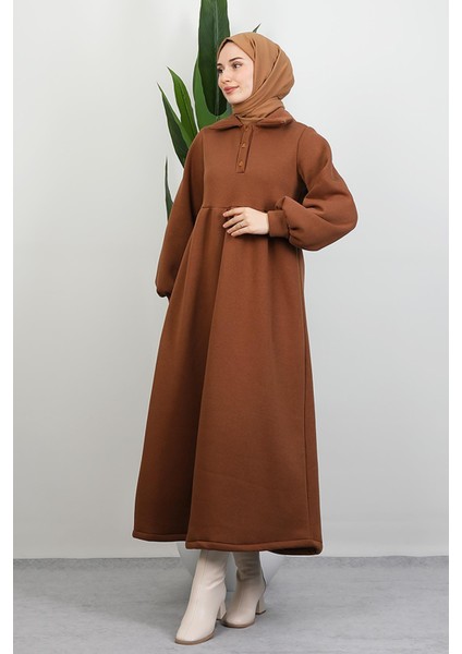 Şevval Düğmeli Elbise Açık Kahve modelleri