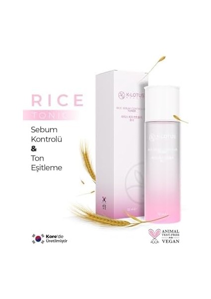 K-Lotus Beauty Sebum Kontrolü, Akne ve Komedon Karşıtı, Cilt Tonu Eşitleme Etkili Rice Sebum Kontrol Tonik 150ML