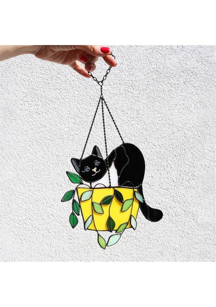 Çiçek Saksısında Kedi Güneş Tutucu Vitray Pencere Süsleri, Kristal Güneş Tutucu, Akrilik Güneş Tutucu Seti, Duvar Sanatı A (Yurt Dışından) fiyatları