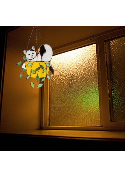 Çiçek Saksısında Kedi Güneş Tutucu Vitray Pencere Süsleri, Kristal Güneş Tutucu, Akrilik Güneş Tutucu Seti, Duvar Sanatı A (Yurt Dışından) modelleri