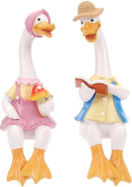 Çift Ördek Bahçe Heykelleri Karikatür Reçine Sevimli Oturan Tavuk Heykeli Kaz Severler Heykelcik Hediye Dekorasyon Ev B (Yurt Dışından)