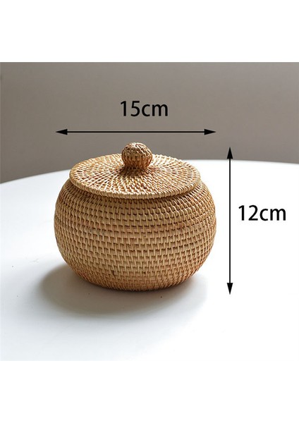 Kapaklı Yuvarlak Rattan Kutu, El Dokuma Saklama Kutusu, Çok Işlevli Masaüstü Tepsi Saklama Sepeti Ev Dekorasyonu (Yurt Dışından) fiyatları