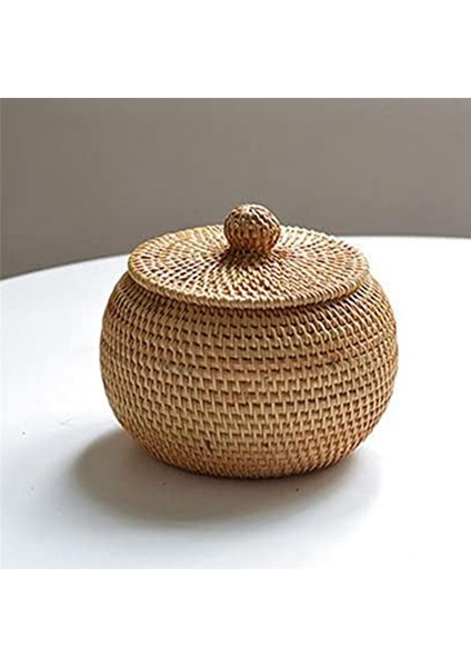 Kapaklı Yuvarlak Rattan Kutu, El Dokuma Saklama Kutusu, Çok Işlevli Masaüstü Tepsi Saklama Sepeti Ev Dekorasyonu (Yurt Dışından) modelleri