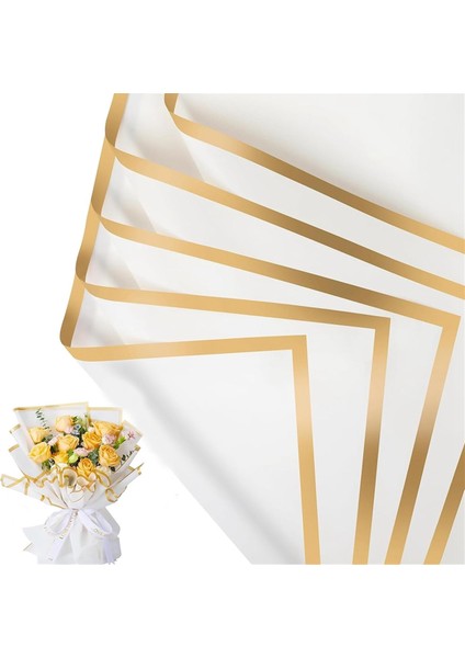 20 Yaprak Çiçek Paketleme Kağıdı 22,8X22,8 Inç, Su Geçirmez Çiçek Buketi Paketleme Kağıdı Altın Kenarlı Buket Malzemeleri (Yurt Dışından) fiyatları