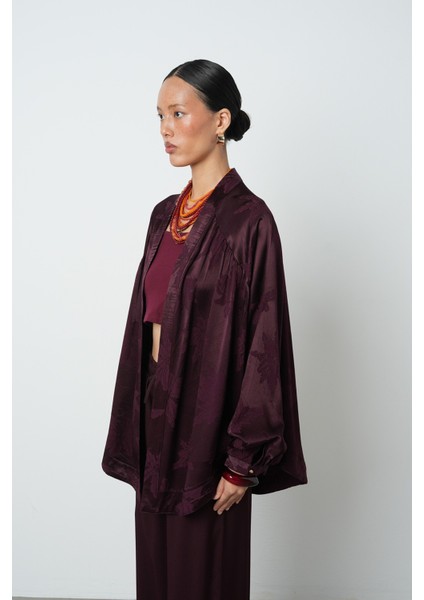 Kadın Bordo Yaprak Desenli Oversize Kesim Tesettür Kimono fiyatları
