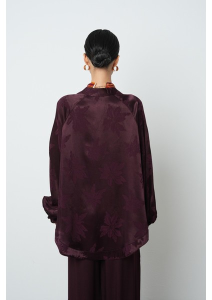 Kadın Bordo Yaprak Desenli Oversize Kesim Tesettür Kimono indirimleri