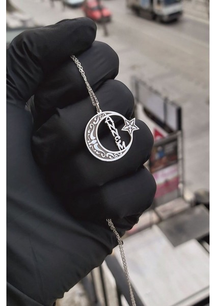 925 Ayar Gümüş Annem Yazılı Ayyıldız Kolye