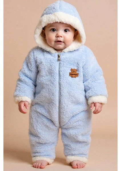 Kışlık Peluş Kapüşonlu Bebek Tulumu