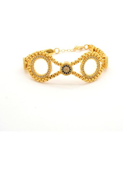 İki Çeyrekli Çerçeve Bileklik Çelik Altın Kaplama BLK-1065